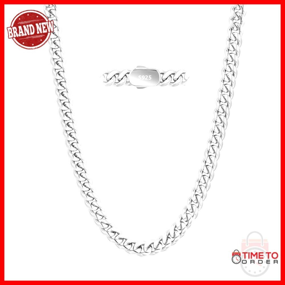 Sterling Silver Plated Cuban Link Chain Necklace for Men 20 Inch